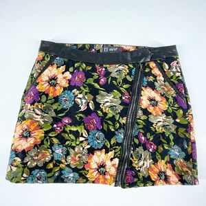 Dilvin Womens Front Zip Quilted Black Multicolor Floral Mini Skirt | US Size 16